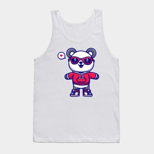 Cute Panda Wearing Hoodie And Glasses Cartoon Tank Top